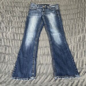 Daytrip Virgo Bootcut Jeans Womens 27R Dark Wash Thick Stitch DBK7207 Distressed